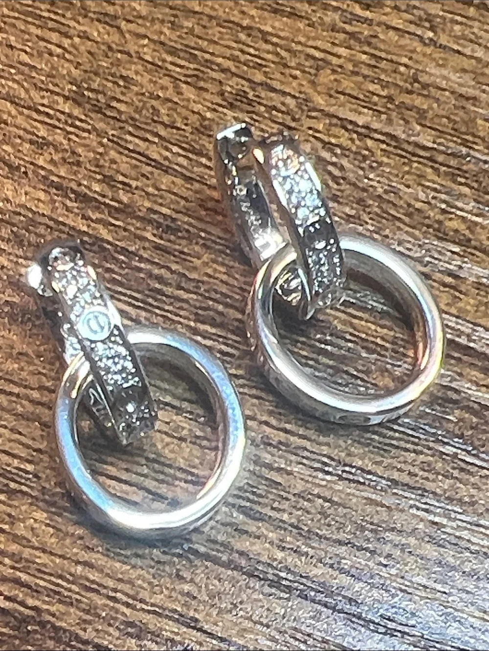 Silver Hoop Drop Earrings with Textured Hinge